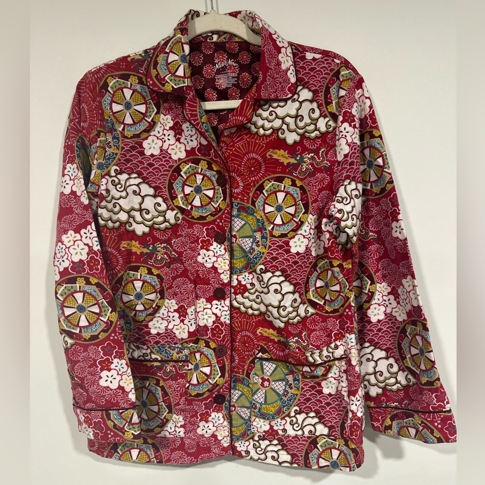 Nick & Nora Asian Dragon Red Long Sleeve Pajama Top Small
